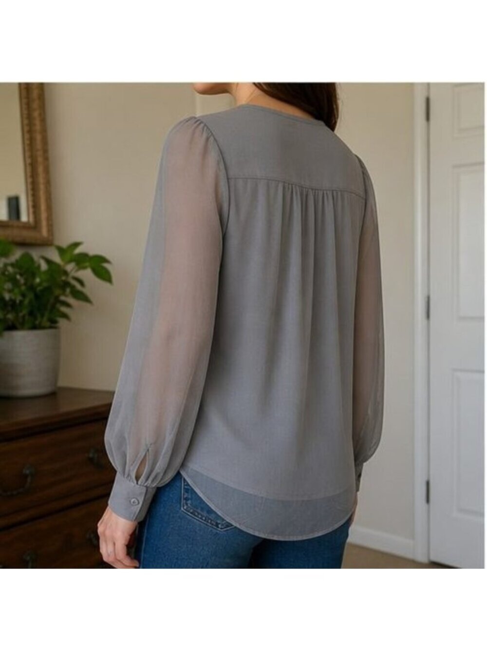 Gray Ruffle Blouse - Picture 3 of 6